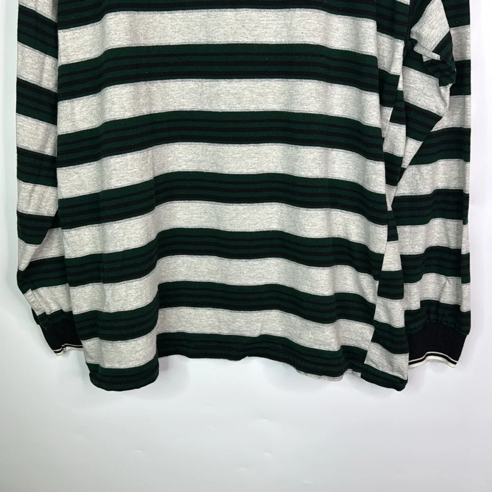 Vintage Nike Green Gray Black Striped Long Sleeve Polo Rugby Shirt XL 90s
